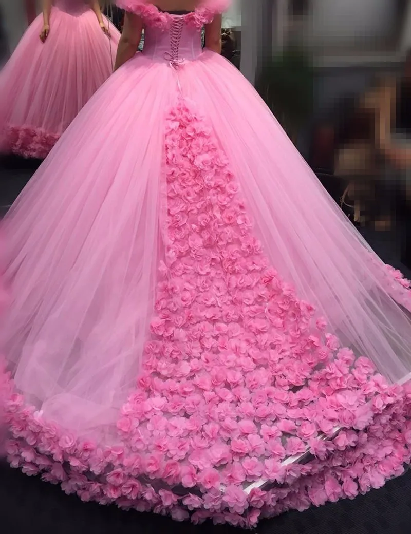 Розовый Vestido De Noiva 2019 мусульманские свадебные платья бальное платье с открытыми плечами Тюль цветок Boho Дубай арабское свадебное платье