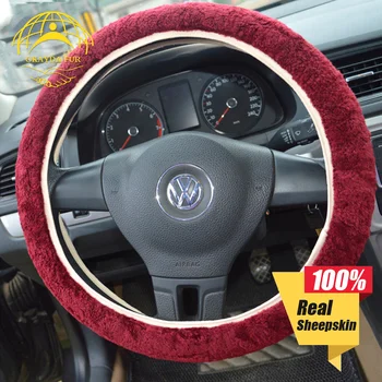 

OKAYDA steering wheel cover fur wool universal anti-slip function Easy Install sheepskin Winter Warm Fit Most Cars hipping free