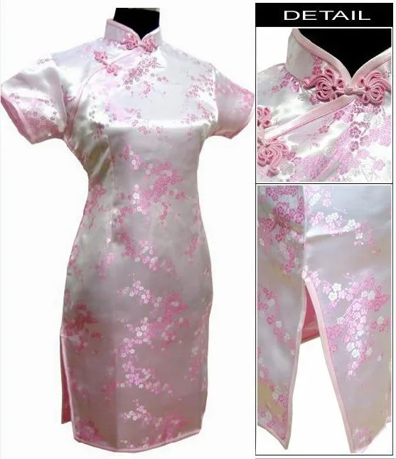 Черное традиционное китайское платье Mujer Vestido Женские атласные Qipao Мини Cheongsam цветочный размер S M L XL XXL XXXL 4XL 5XL 6XL J4039 - Цвет: Розовый