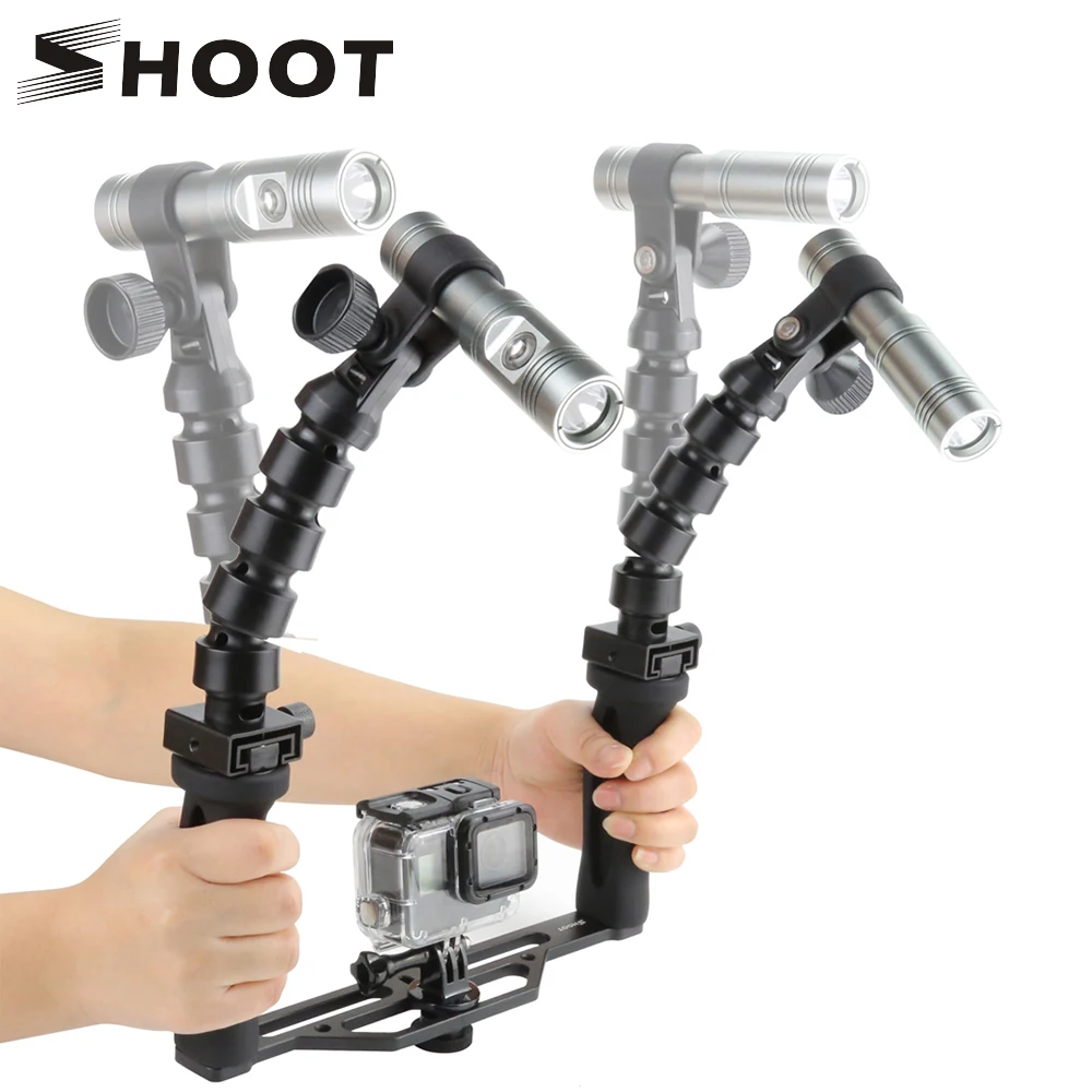 

SHOOT Two Handle Underwater Tray Stabilizer with Dual 900 Lumens Diving Video Light for GoPro 6 5 4 Action Camera Digital Camera