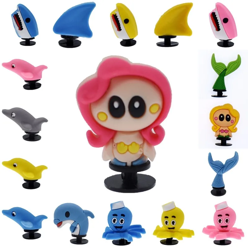 

2pcs Cute 3D Charms Colorful Mermaid Dolphin Octopus Sharks Sea Animals Fit Kids Summer Shoes Accessory