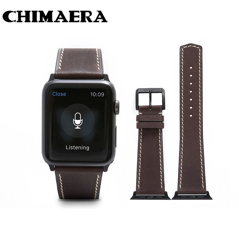 CHIMAERA желтый коричневый кофейный ремешок из натуральной кожи для часов Iwatch Apple Watch