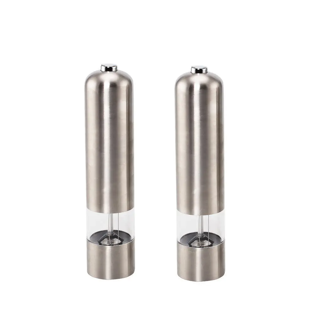 

2 X LIGHT UP ELECTRIC SALT PEPPER MILL STAINLESS STEEL ELECTRONIC GRINDER POTS Pepper Grinder Wood