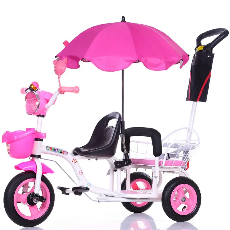 12-дюймовый детский трехколесный велосипед, близнецы велосипед ребёнка выпуска 2 сиденья со складками на педаль тандем трехколесный велосипед с резиновая надувная подушка безопасности для колеса и стальная рама - Цвет: 210