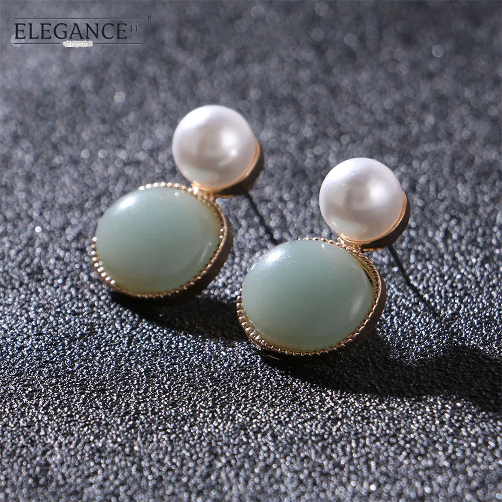 ELEGANCE11 Luxury Stud Earrings for Women Simulated Pearl Wedding Green Natural Stone Pendant Gfit | Украшения и аксессуары