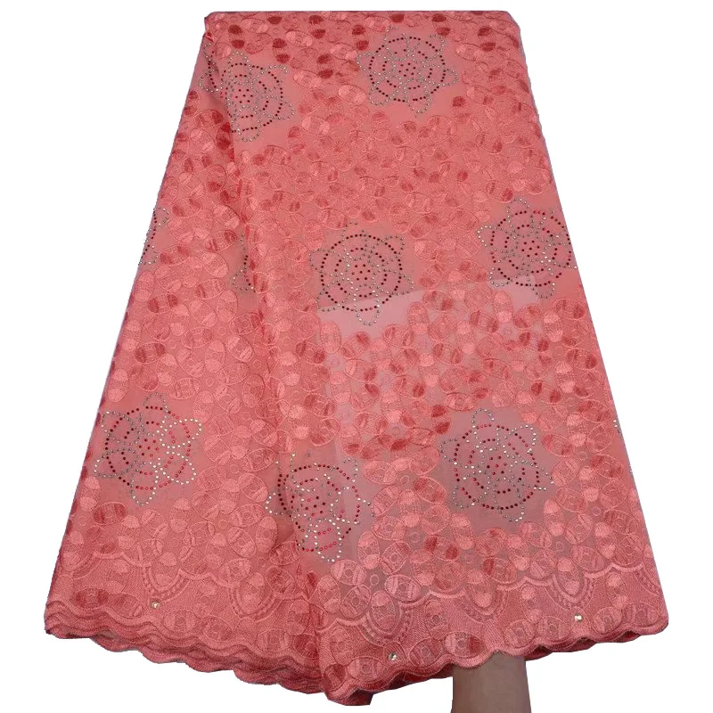 

Free shipping (5yards/pc) beautiful peach African cotton lace embroidered Swiss lace fabric with stones for party dress CLFY04