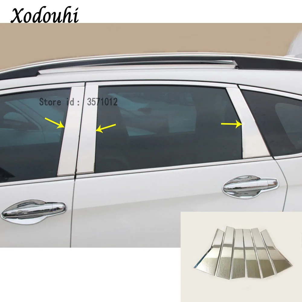 

For Honda CRV CR-V 2012 2013 2014 2015 2016 Car stick stainless steel glass window garnish pillar middle column trim hoods 6pcs