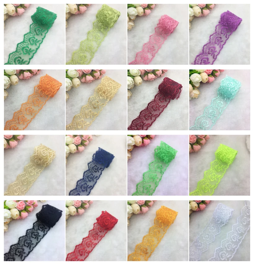 

2 metres 40mm Wide Delicate Embroidered Flower Tulle Lace Trim Sewing Handicrafts DIY Wedding/Birthday/Christmas/Bow Decorations