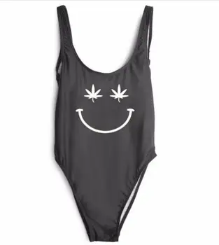 

Weed Smiling face Swimwear One Piece Bodyuist Swimsuit Beachwear Bathing Suits Jumpsuit Playsuit Girl Customzie US SIZE