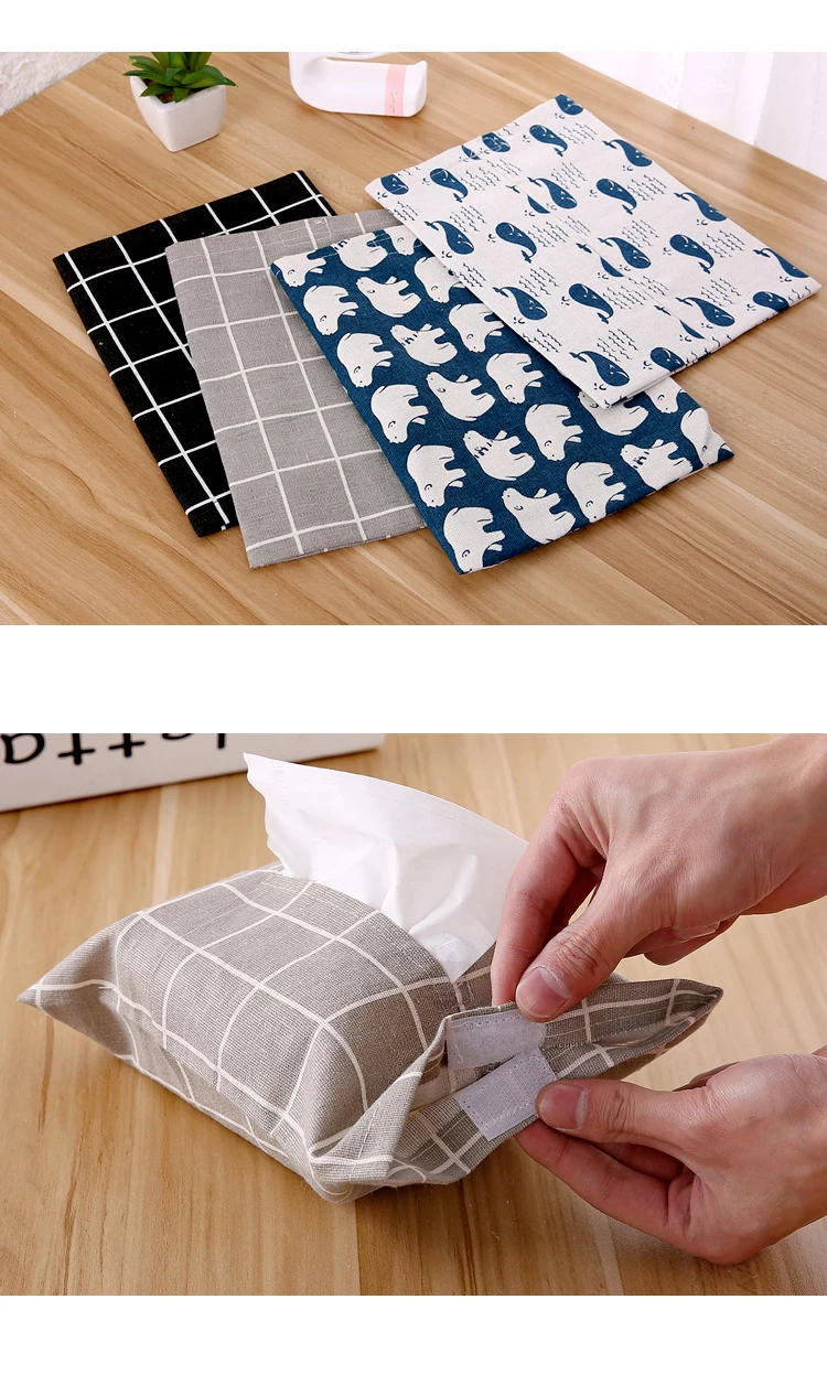 Washable Cotton Facial Tissue Storage Box Living Room Bedroom Car Handsome Velcro Pocket Soft Comfortable Simple Practical (8)
