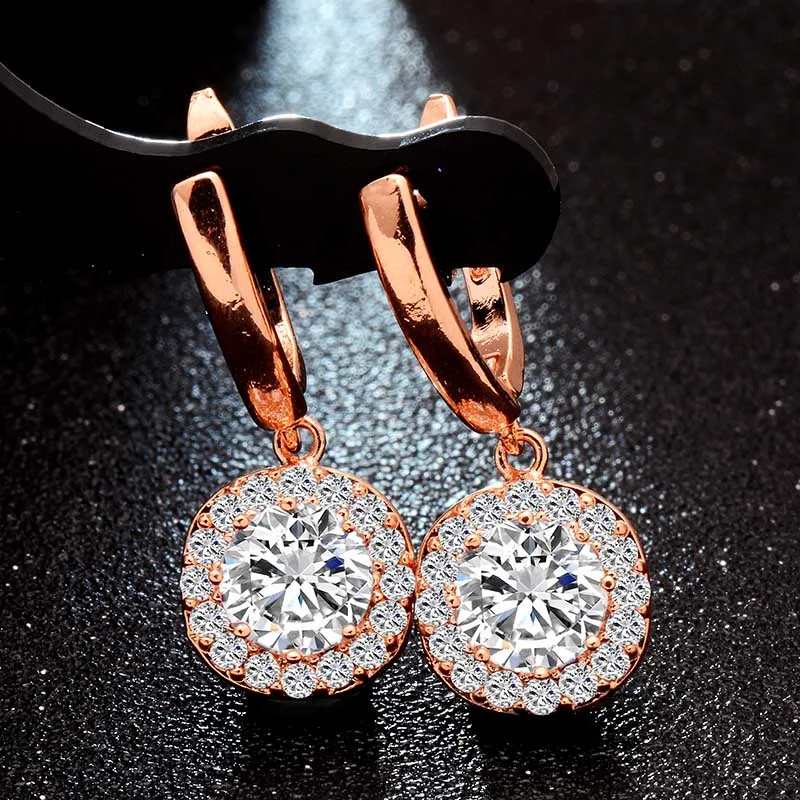 

H:HYDE Fashion Gold Color Drop Earrings for Women Long Dangle Earing Round White Crystal Earring 6 colors Zircon Wedding Jewelry