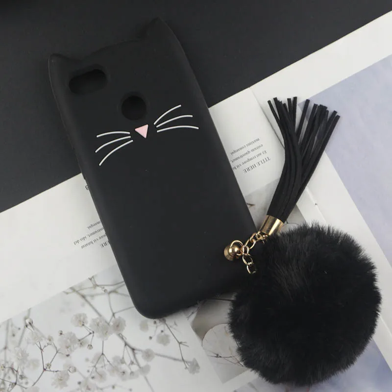 HuxuBlack With Ball Милый силиконовый чехол с 3D рисунком для Xiaomi mi 8 Lite, чехол s, Япония, блестящая борода, кошка, кошечка с милыми ушками, чехол для телефона mi 8 SE - Цвет: HuxuBlack With Ball