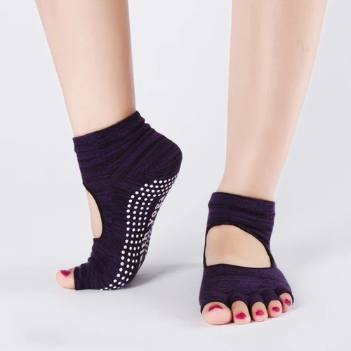 Женские носки для танцев; короткие носки для пилатеса с открытой спиной; нескользящие носки с пятью пальцами; Yogilates Meias; носки для фитнеса - Цвет: as show
