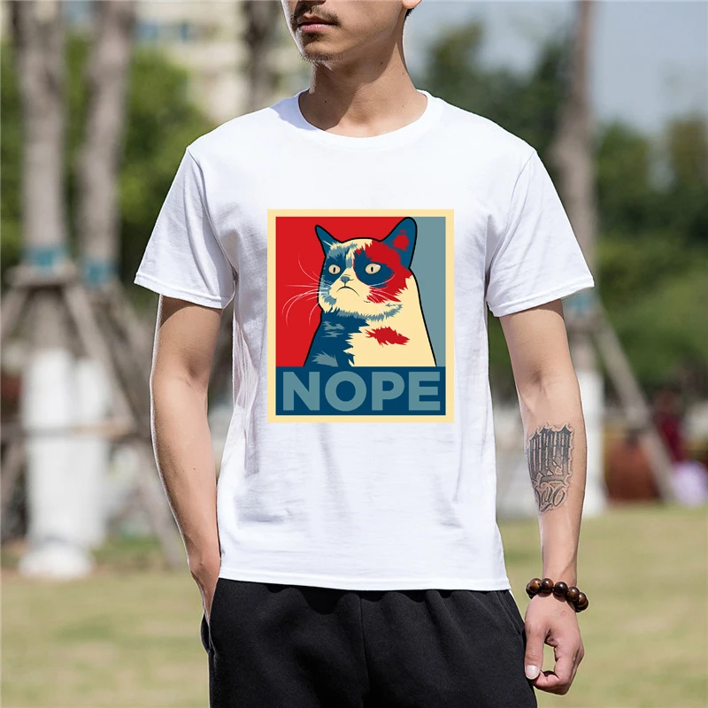 

Newest Fashion Men Clothes Short Sleeve Men Tshirt Hot Selling Funny Grumpy Cat Nope Funny T Shirt Men
