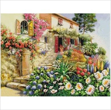 

Factory Shop Free Shipping Cross Stitch Kit Summer Afternoon Flowers Plants Tree Cabin Hot Sell