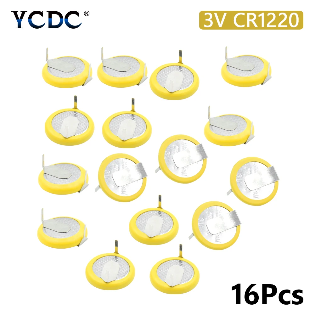 

16x 3V CR1220 Soldered Battery With 2 Pins For Main Board Remote Control mounting pins/tabs single use