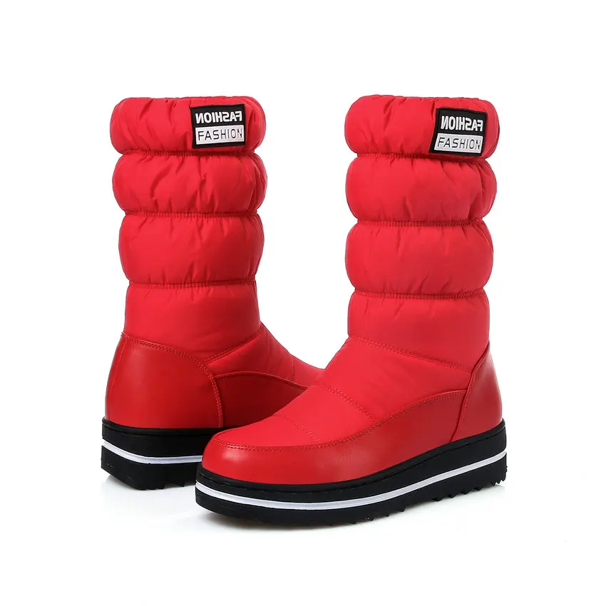 QUTAA/ г. Теплые меховые женские зимние ботинки на платформе, увеличивающие рост, без застежки модные ботинки до середины икры с круглым носком и эластичной лентой Размеры 35-43 - Цвет: Красный