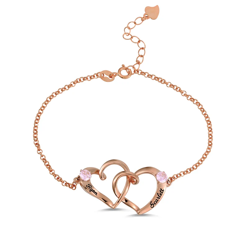 

AILIN Custom Two Hearts Bracelet Rose Gold Color Bracelets For Women Engraved Name Bracelet