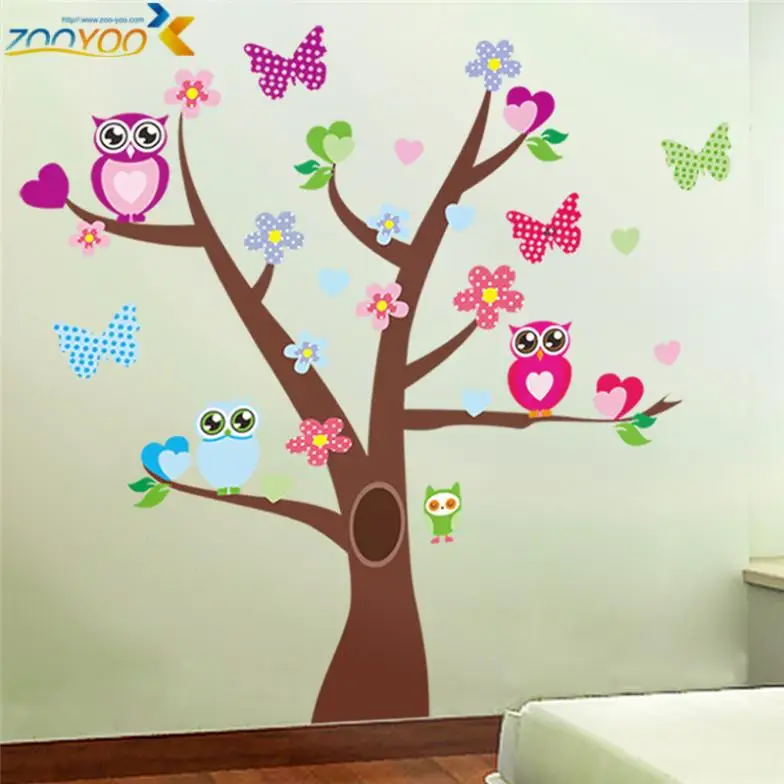 

hot selling wonderful owl tree wall stickers zooyoo1006 waterpoof diy cartoons animal decals baby room home decoration art 5.0