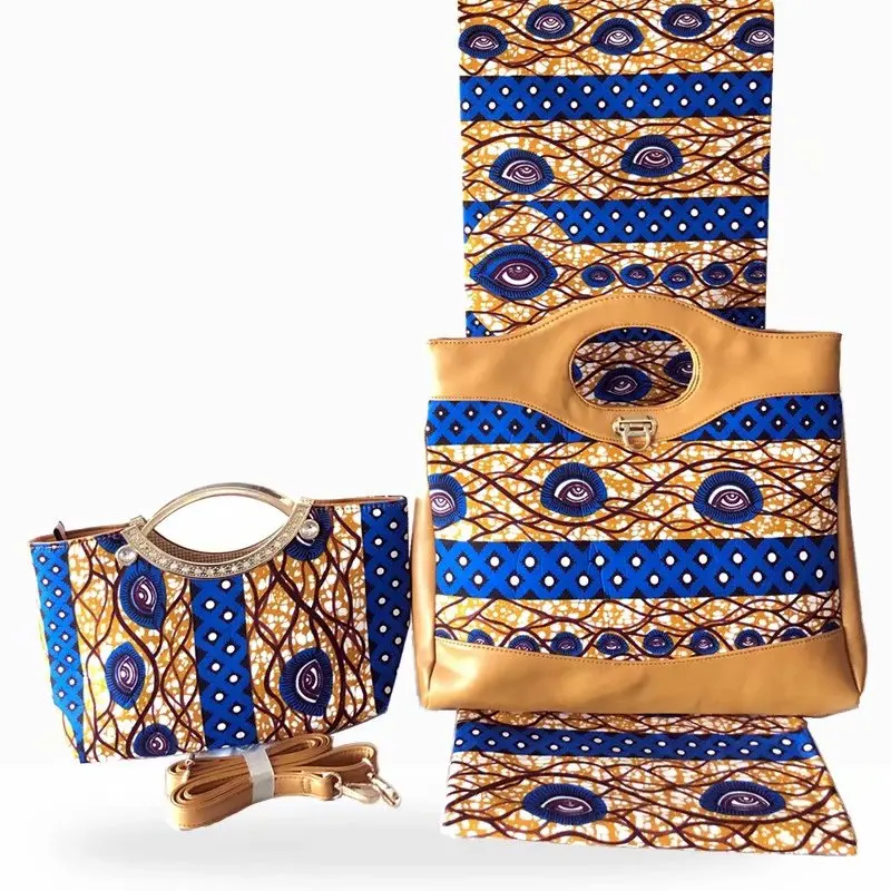 

african wax bag set high quality gorgeous women wax handbag matching 6yards real wax Nigerian fabric 100%cotton for dress F93-9