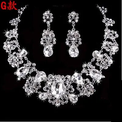 High Quality Silver Luxury Oversize Crystal Wedding Jewelry Sets Hollow-out Flower Necklace&Earrings Set For Woman (5)