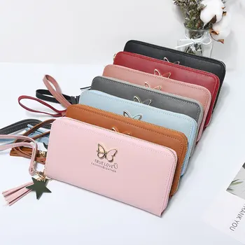 

8PCS / LOT 2018 New Long Wallet Women Butterfly Leather Wallet Ladies Phone Clutch Money Bag Purse Fashion Femme