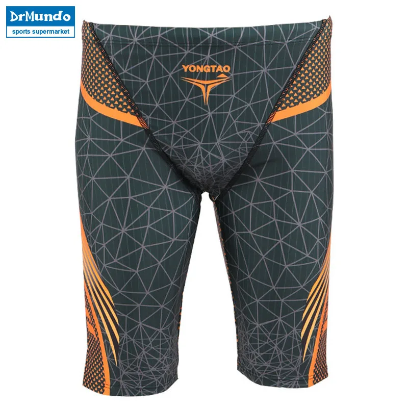 Men`s Professional Athletes Compression Rapid Swim Trunks Splice Quick Dry Jammer Swimsuit in