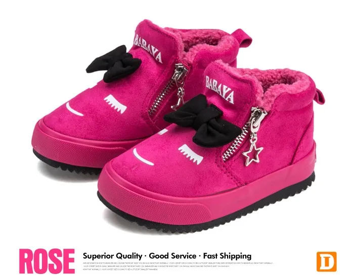 2017 Bowknot Kids Boots Girls Shoes Fashion Hot Warm Cotton Shoes Children Sneakers Winter Boots Cute Cartoon Smile Girls Boots 492 (7)