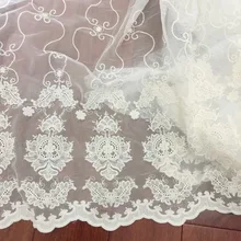 1 ярд Винтаж Стиль бежевый хлопок цветочные вышитые кружевной ткани, французский Boho Свадебное платье кружево, свадебный кружевной ткани 130 см широкий