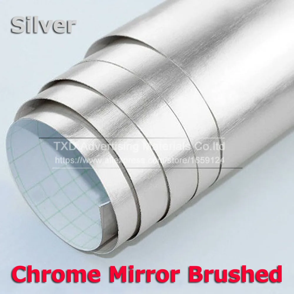 Silver Chrome Mirror Brushed Vinyl film with air free bubbles Chrome
