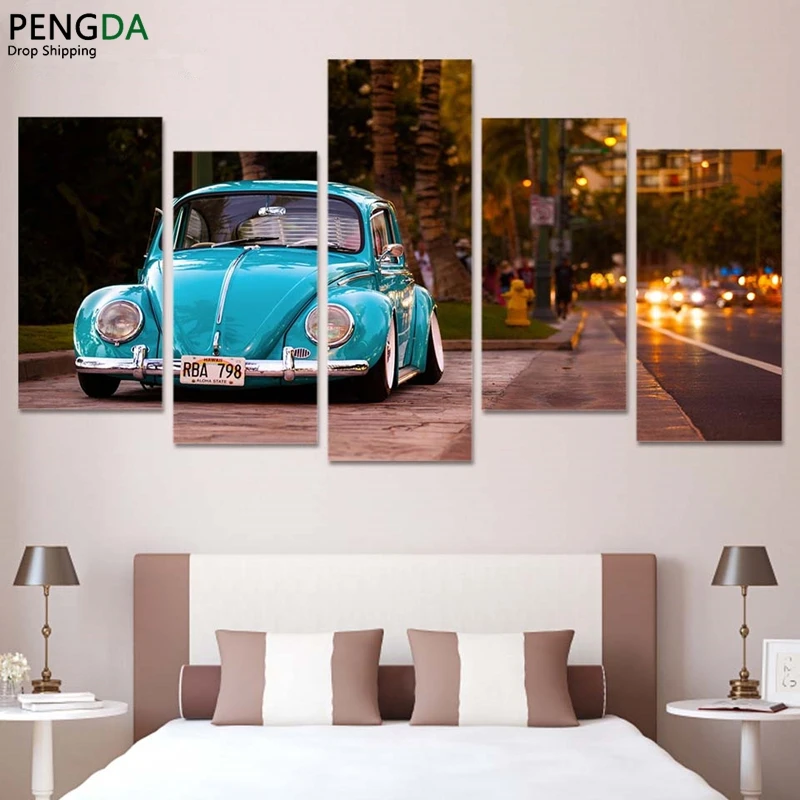 

HD Printed Modular Abstract Pictures Wall Art Frame 5 Pieces Volkswagen Beetle Car Painting On Canvas Home Decor Posters PENGDA