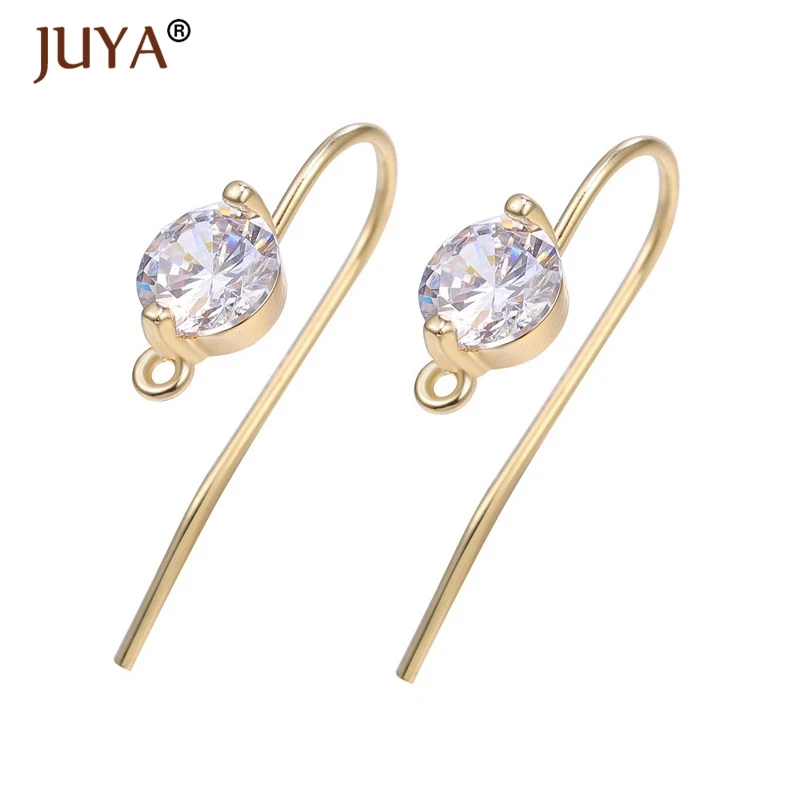 

High Quality Copper Metal Silver Gold Zircon Rhinestone Earring Hook Findings Diy Making Earrings Accessories 4 Pairs Wholesale