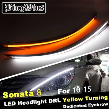 

Car styling For Sonata 8 2010-2015 9600Lm Headlight LED Eyebrow Daytime Running Light DRL With Yellow Turn Signal Light