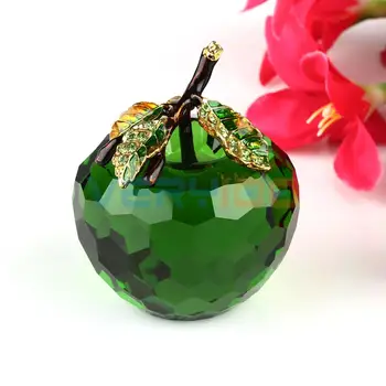 

NEW 60mm 3D Crystal Paperweights Cut Glaze Apple Figurine Glass Wedding Decor Green Free Shipping!