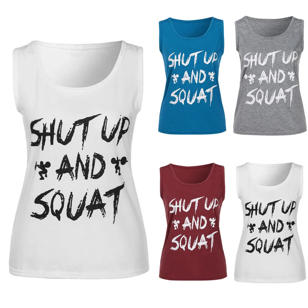 

Women Plus Size Letter Print Workout Tank Top T-shirt Deporte Clothes Fitness Lift Vest Blusas Cropped feminino New Tops #