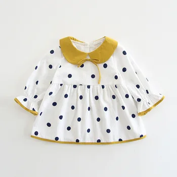 

Wholesale 5pcs/lot Baby Dress Peter Pan Collar Dots Dresses for Girls Clothing 2018 Autumn Infant Clothes For Children Kids