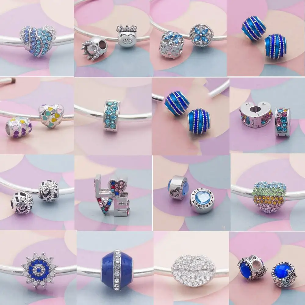 

Mingshang DIY jewelry Hot Sale charm Beads Love Hearts Crystal Charms Beads Fit Women Bracelets & Bangles