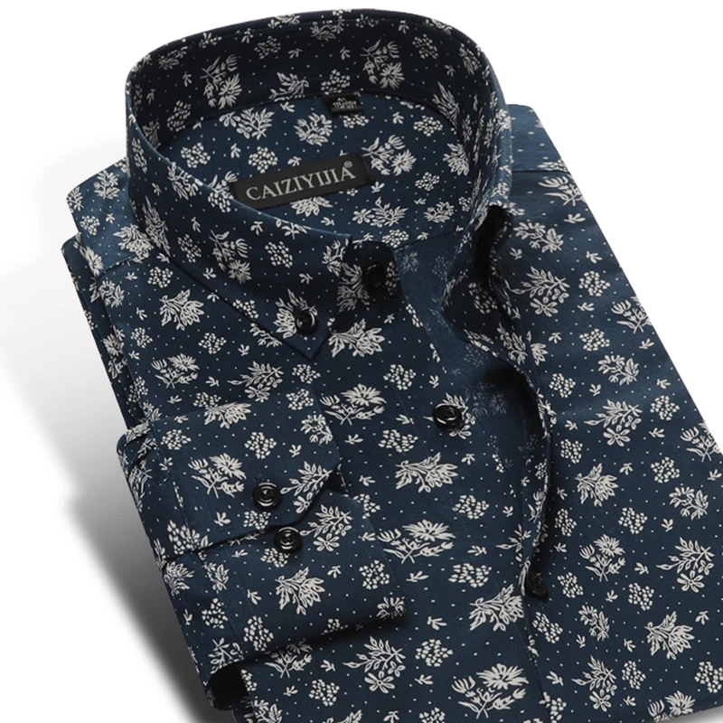 

Men's Vintage Floral Printed Slim Fit Long Sleeve Dress Shirts Comfortable Pure Cotton Thin Smart Casual Button-down Tops Shirt