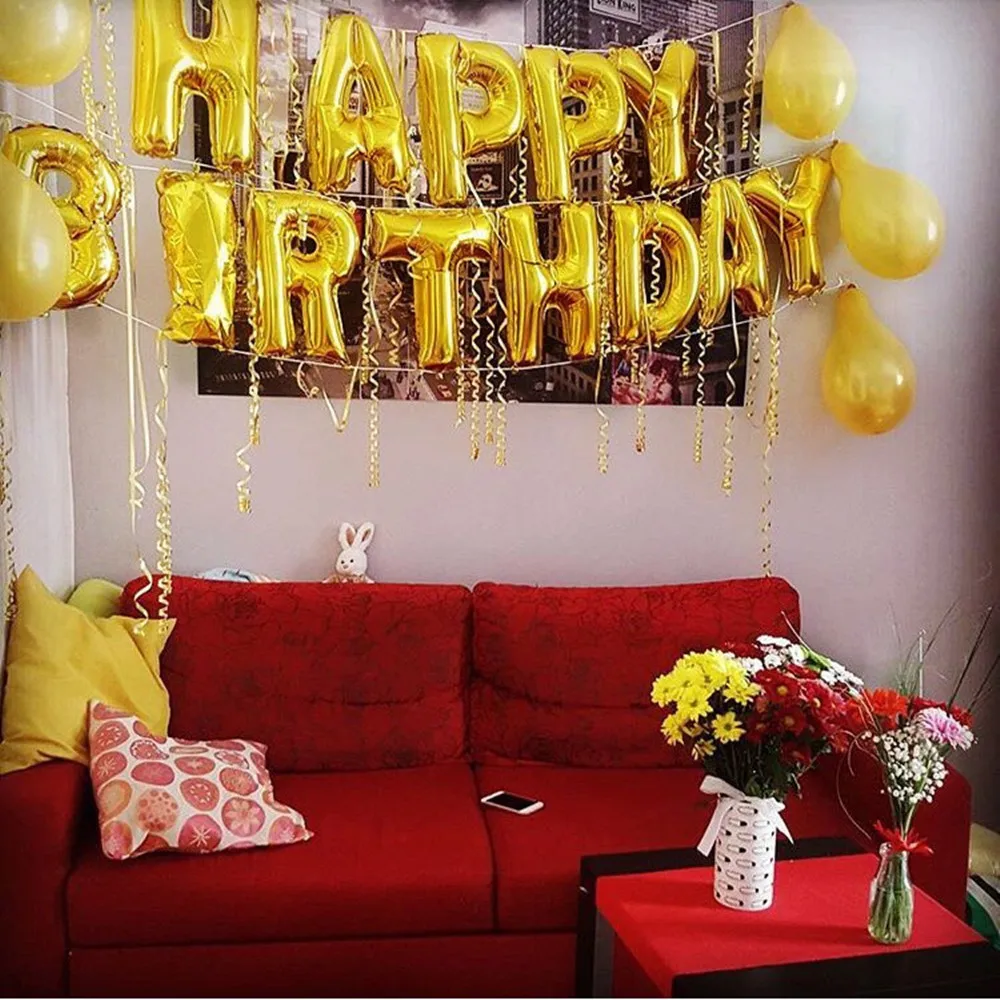 13pcs Gold English Alphabet Balloon Set Happy Birthday Party Wedding Decorations Kids Letter Balloons | Дом и сад