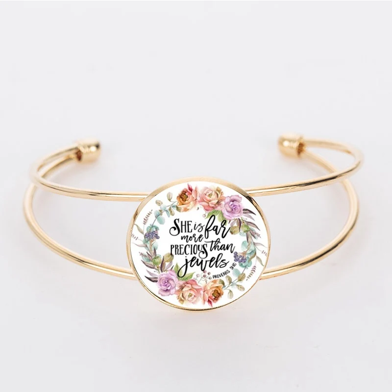 

SUTEYI Fashion Belief Bracelet French and Christian Faith Gift Art Image Glass Gem Charm Bible Scripture Bracelet