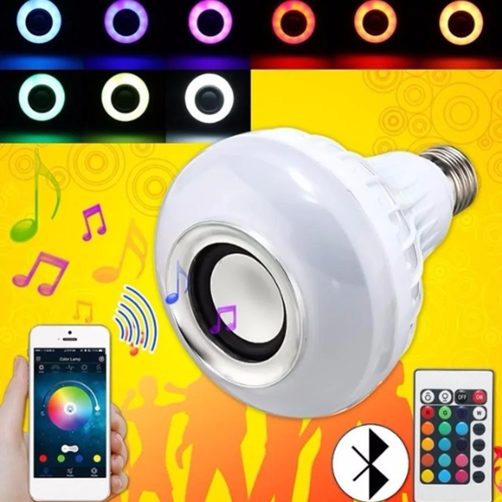 

Wireless Bluetooth Remote Control Mini RGB Smart Audio Speaker 24 LED E27 Music Bulb Colorful Music Playing Lighting New