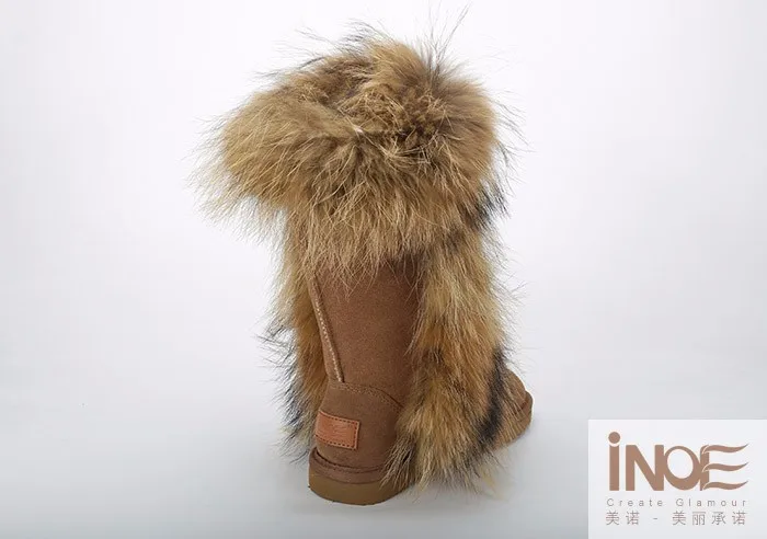 Модные зимние женские ботинки высокого качества из натуральной коровьей замши с натуральным лисьим мехом, зимняя обувь высокие сапоги нескользящая подошва 35-44