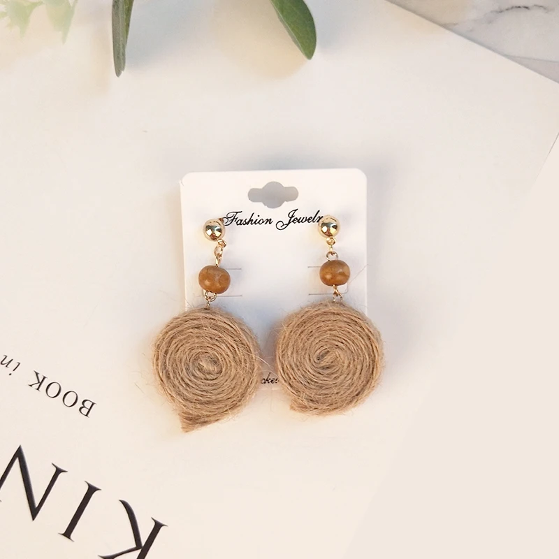 GUANLONG Classic Handmade Wooden Straw Weave Rattan Braid Earrings for Women 2018 New Long Drop Earrings Fashion Dangle Brincos (6)