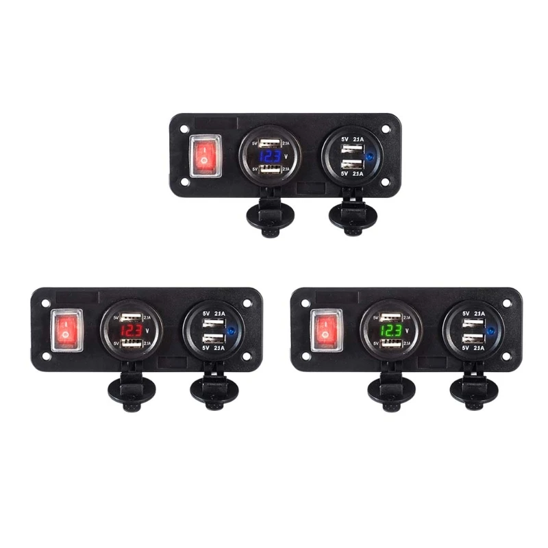 

2019 12V 24V 4 USB Charger Adapter LED Voltmeter With Switch Panel for Car Boat Truck