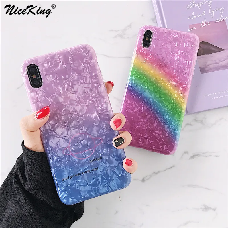 

Niceking Rainbow Glitter Conch Shell Case For iPhone X XS MAX XR 6 S 6S 7 8 Plus Fashion Epoxy Soft Silicone Phone Case Cover