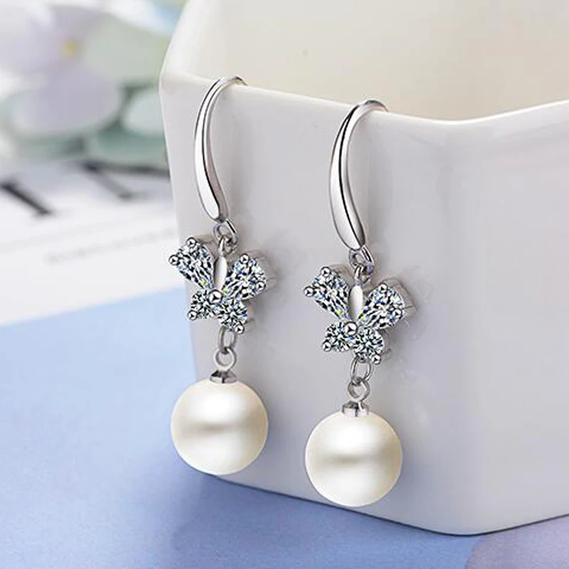 pearls dangle earrings cz zircon silver jewelry (8)