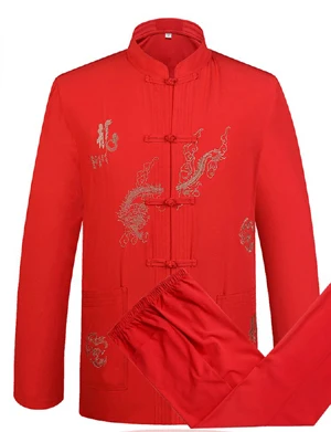 Новое поступление, Китайская традиционная мужская вышивка в виде дракона кунг-фу с длинными рукавами, костюмы, наборы M L XL XXL 3XL WNS2015010 - Цвет: red
