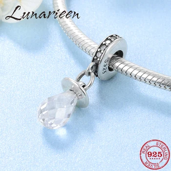 

Real 925 Sterling Silver Cute Pacifier Dangle Charm With Clear CZ Fit Original Pandora Bracelet Pendant For Girl Fine Jewelry