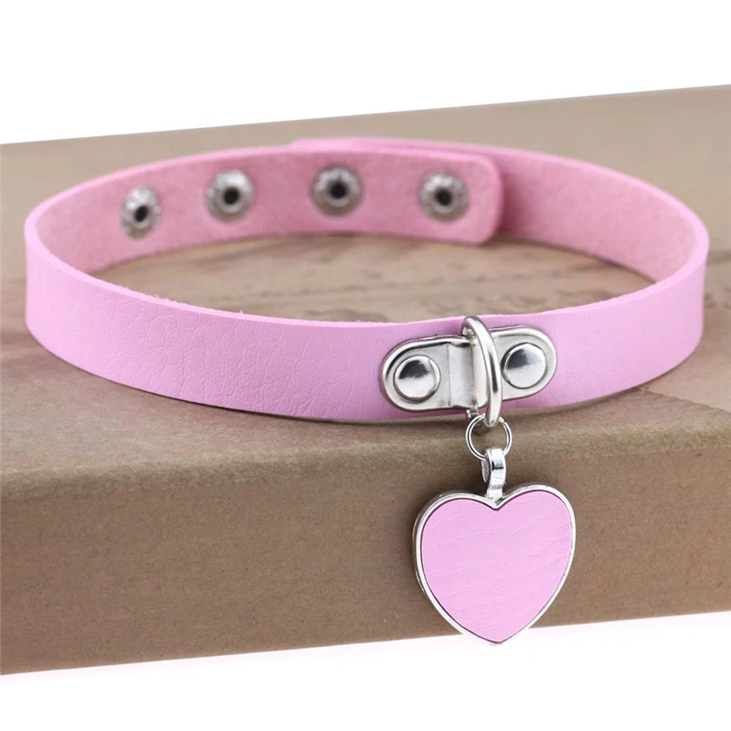 

Chokers Necklaces Punk Jewelry PU Leather Choker Punk Goth 100% Handmade Collar Heart Pendant Accessories Gifts Female DS2846
