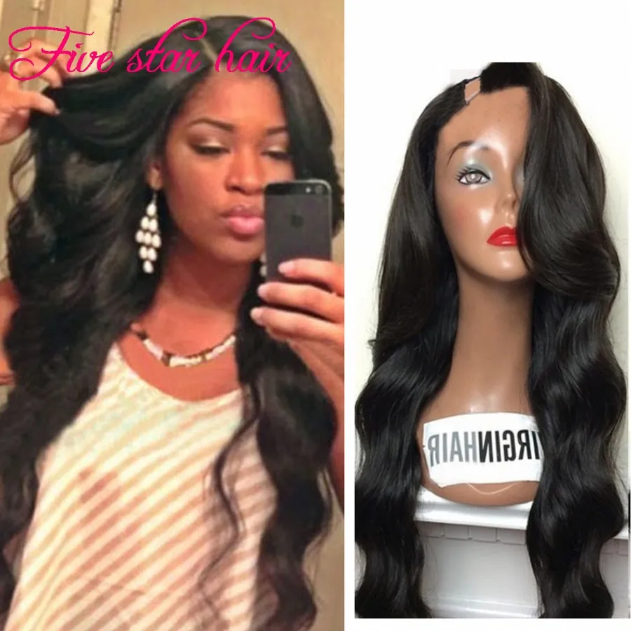 

Factory price Virgin Unprocessed Brazilian U part wig right part side glueless Wavy U part human hair wigs for black women